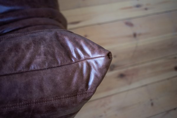 Dark Brown Leather Togo Lounge Chair, Pouf and 3-Seat Sofa by Michel Ducaroy for Ligne Roset, Set of 3-IXA-1288952