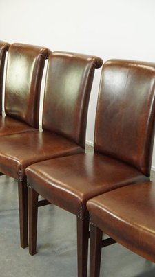 Dark Brown Sheep Leather Dining Room Chairs, Set of 6-HPP-2023268