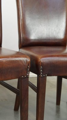 Dark Brown Sheep Leather Dining Room Chairs, Set of 6-HPP-2023268