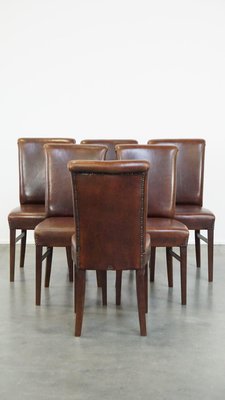 Dark Brown Sheep Leather Dining Room Chairs, Set of 6-HPP-2023268