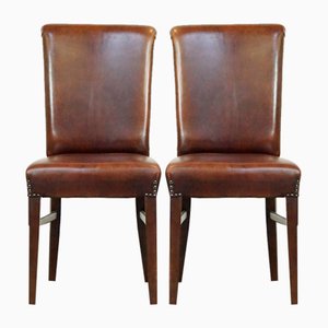 Dark Brown Sheep Leather Dining Room Chairs, Set of 6-HPP-2023268