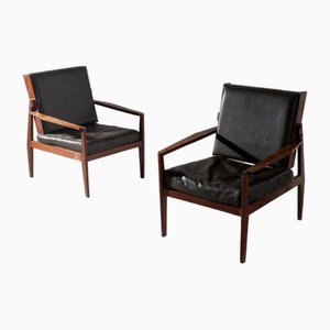 Dark Green Leather Armchairs, 1950s, Set of 2-RCE-2018370