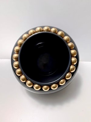 Dark Grey / Green Lacquered Ceramic Vase with Pure Gold Pearls, Italy, 1950s-JPQ-2018364