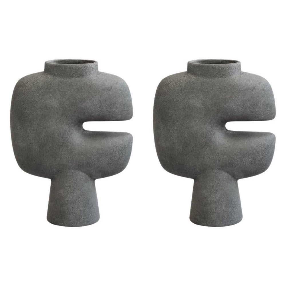 Dark Grey Tribal Vase Medio by 101 Copenhagen, Set of 2