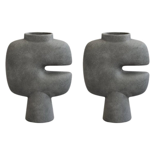 Dark Grey Tribal Vase Medio by 101 Copenhagen, Set of 2