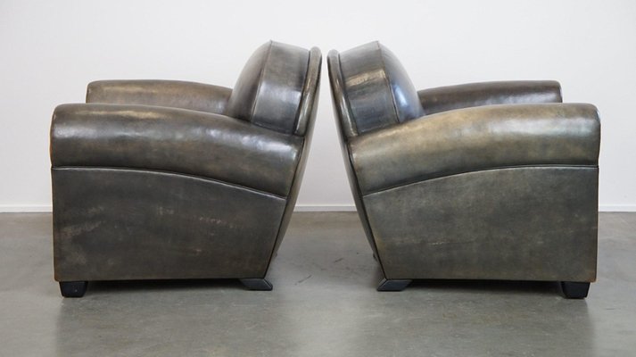 Dark Leather Armchairs attributed to Bart Van Bekhoven, Set of 2-HPP-2035261