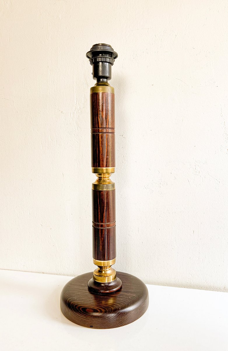 Dark Pine and Brass Table Lamp from Aneta, Sweden, 1970s