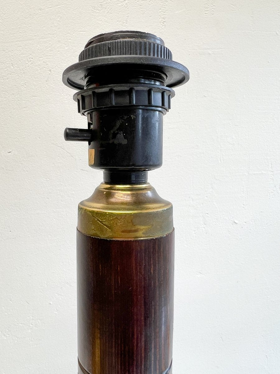 Dark Pine and Brass Table Lamp from Aneta, Sweden, 1970s