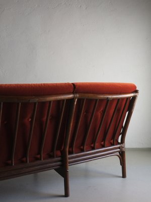 Dark Rattan 3-Seater Sofa with Velour Cushions, 1980s-UAO-1819510