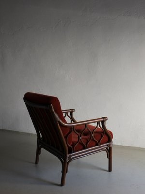 Dark Rattan and Velour Lounge Chair, 1980s-UAO-1819517