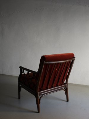 Dark Rattan and Velour Lounge Chair, 1980s-UAO-1819517