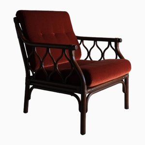 Dark Rattan and Velour Lounge Chair, 1980s-UAO-1819517