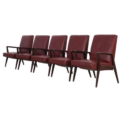 Dark Red Leatherette Armchairs, Italy, 1960s, Set of 5-AA-1087448