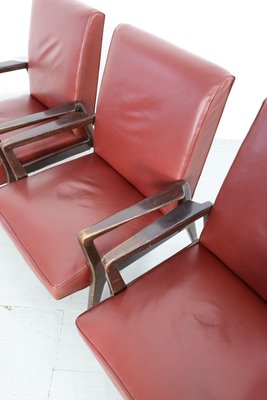 Dark Red Leatherette Armchairs, Italy, 1960s, Set of 5-AA-1087448