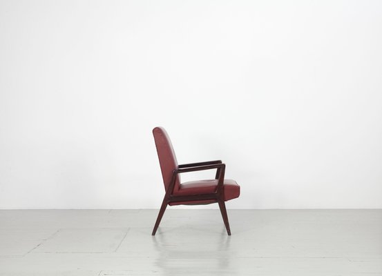 Dark Red Leatherette Armchairs, Italy, 1960s, Set of 5-AA-1087448