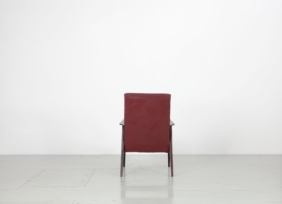 Dark Red Leatherette Armchairs, Italy, 1960s, Set of 5-AA-1087448