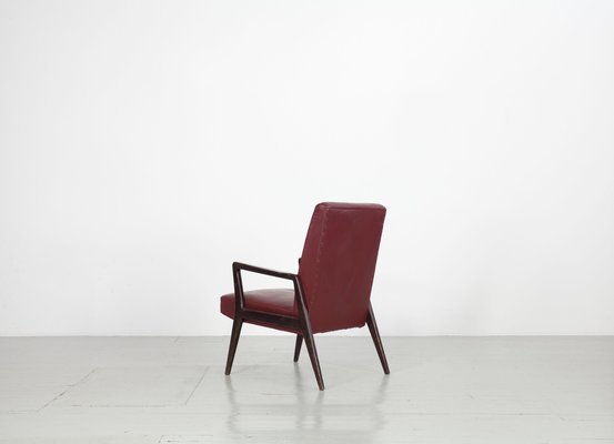 Dark Red Leatherette Armchairs, Italy, 1960s, Set of 5-AA-1087448