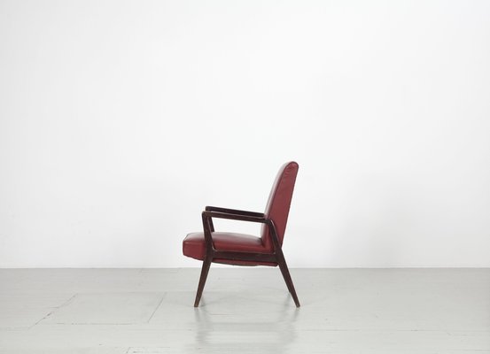 Dark Red Leatherette Armchairs, Italy, 1960s, Set of 5-AA-1087448