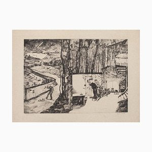 David Rouviere - Landscape - Original Etching On Paper - Mid-20th Century-ZCI-870913