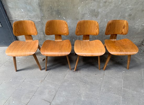 DCW Dining Chairs in Ash by Charles & Ray Eames for Herman Miller, 1940s, Set of 4-ZM-1314515