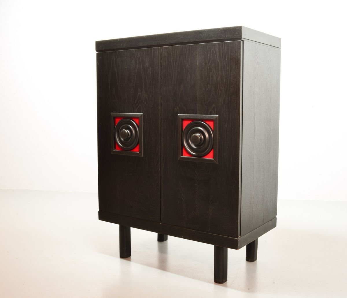 De Coene Style Brutalist Black Highboard with Red Accents, Belgium, 1960s