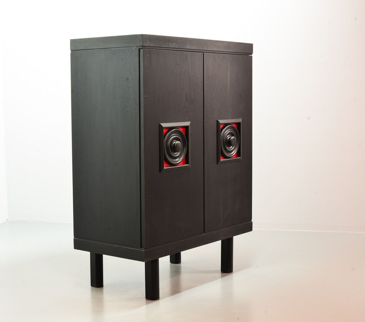 De Coene Style Brutalist Black Highboard with Red Accents, Belgium, 1960s