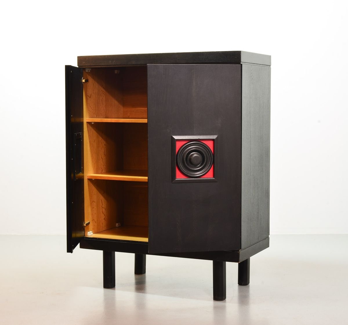 De Coene Style Brutalist Black Highboard with Red Accents, Belgium, 1960s