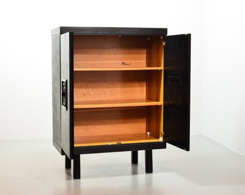 De Coene Style Brutalist Black Highboard with Red Accents, Belgium, 1960s-IXC-883576