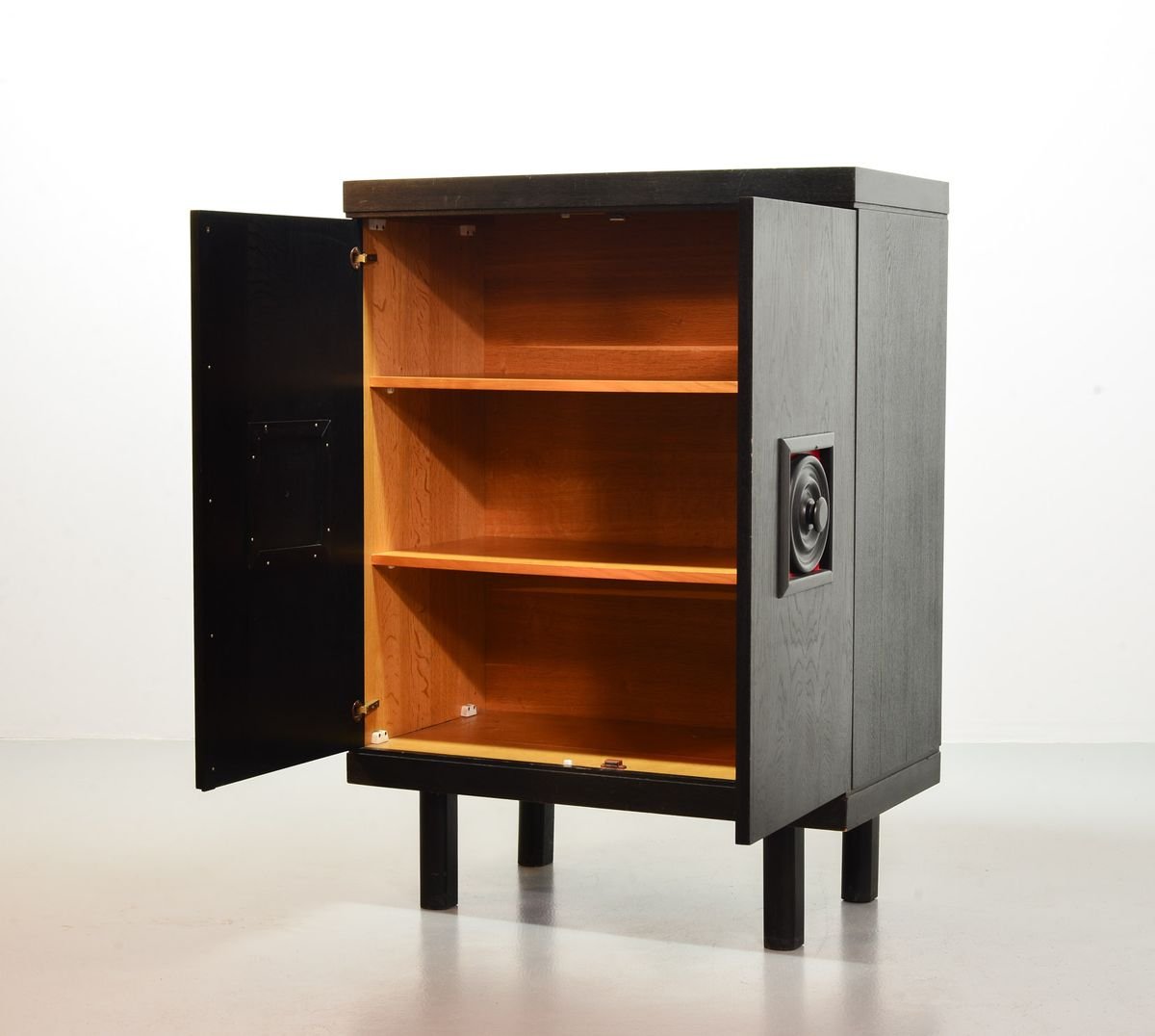 De Coene Style Brutalist Black Highboard with Red Accents, Belgium, 1960s