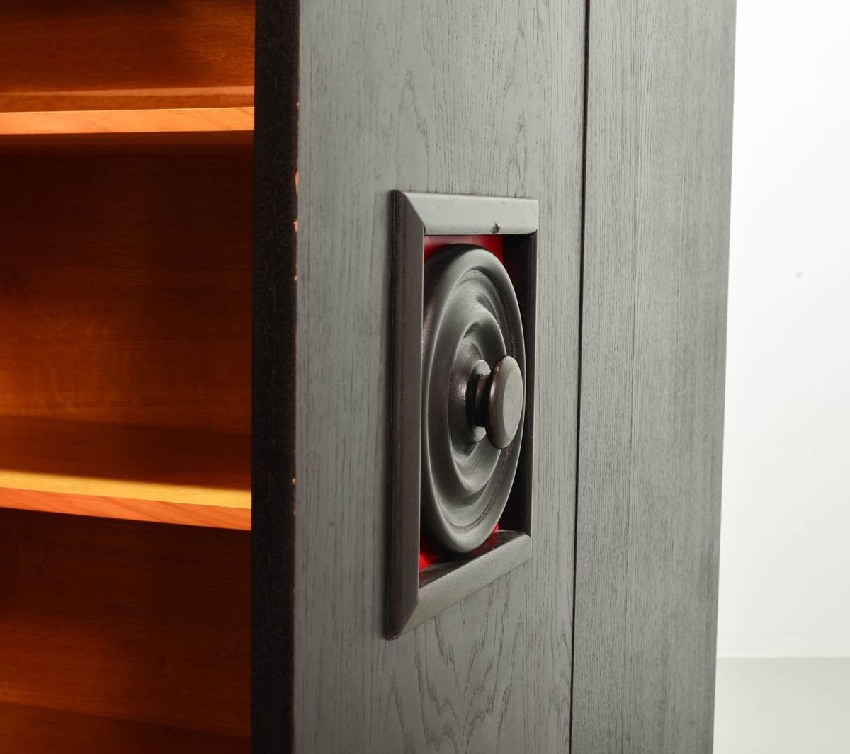 De Coene Style Brutalist Black Highboard with Red Accents, Belgium, 1960s