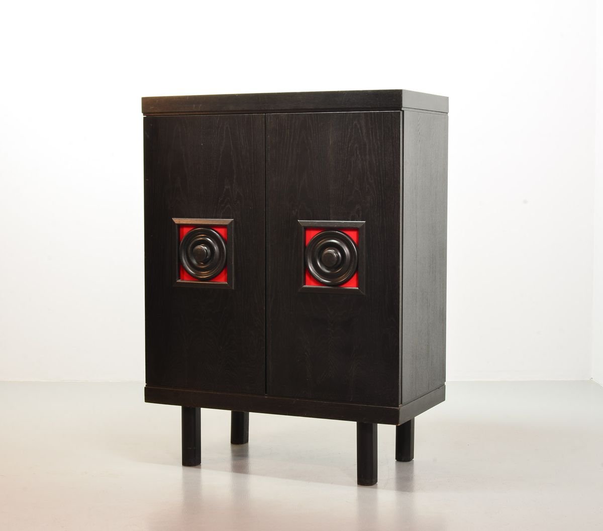 De Coene Style Brutalist Black Highboard with Red Accents, Belgium, 1960s