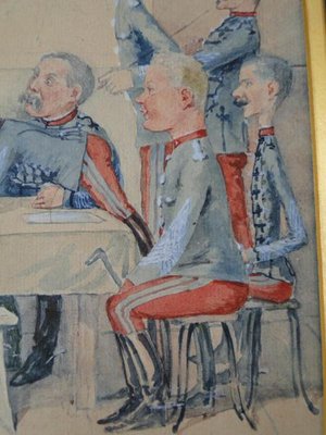 De Gressot, Cartoon of Colonel & Regiment of Hunters, Watercolor on Paper-QKG-1329990