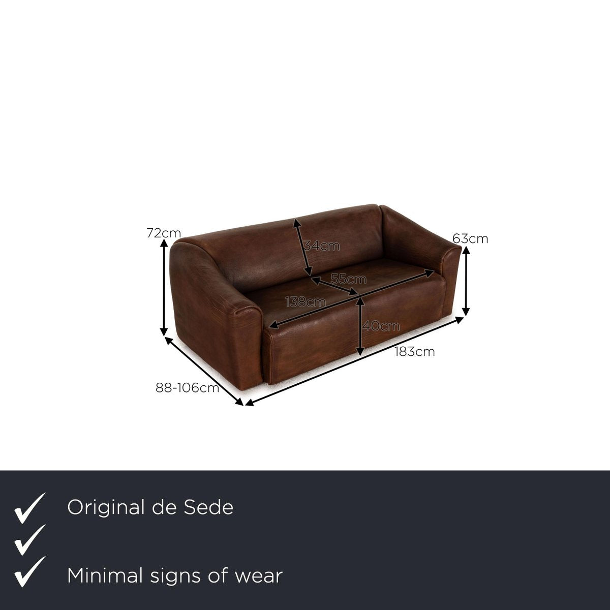 De Sede Ds 47 Leather Sofa Brown Three-Seater Couch