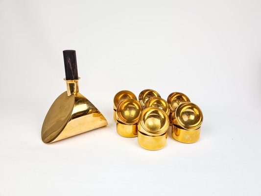 Decanter and Bowls in Brass by Pierre Forsell for Skultuna, Sweden, 1970s, Set of 15-UYK-1006120