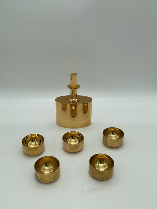 Decanter and Tumblers in Gold Plated Brass by Pierre Forsell for Skultuna, 1960s, Set of 6