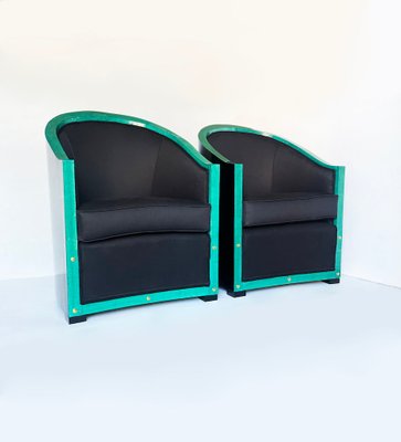 Deco Armchairs in Wood and Green Parchment, 1930s, Set of 2-WIM-2016092