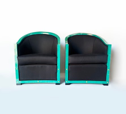 Deco Armchairs in Wood and Green Parchment, 1930s, Set of 2-WIM-2016092