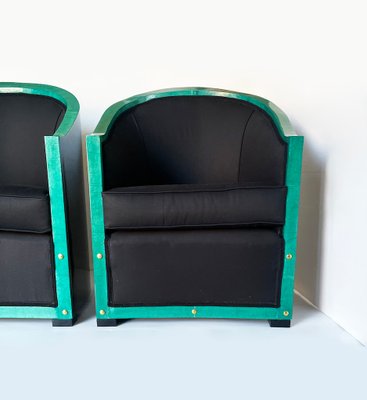 Deco Armchairs in Wood and Green Parchment, 1930s, Set of 2-WIM-2016092