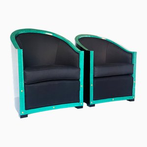 Deco Armchairs in Wood and Green Parchment, 1930s, Set of 2-WIM-2016092