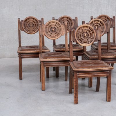 Deco French Oak Dining Chairs in the style of Dudouyt, Set of 6-JRP-1431697