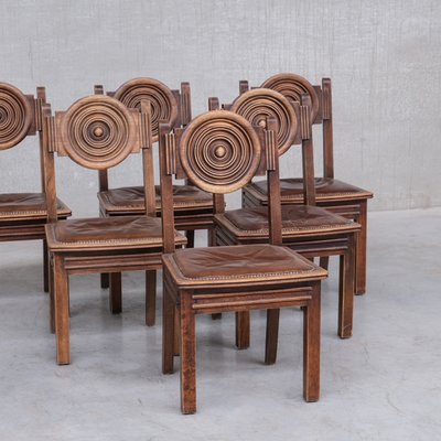 Deco French Oak Dining Chairs in the style of Dudouyt, Set of 6-JRP-1431697