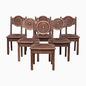 Deco French Oak Dining Chairs in the style of Dudouyt, Set of 6-JRP-1431697