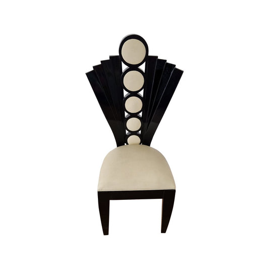 Deco Line Chair in Black Lacquered Wood and Ivory Eco-Leather, 1980s