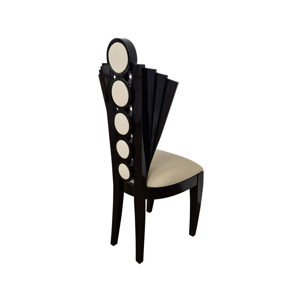 Deco Line Chair in Black Lacquered Wood and Ivory Eco-Leather, 1980s