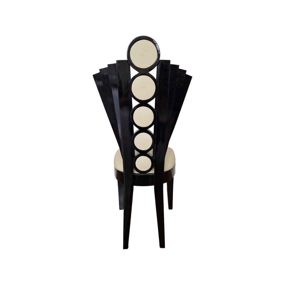 Deco Line Chair in Black Lacquered Wood and Ivory Eco-Leather, 1980s