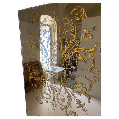 Decorated Smoked Glass Mirror, Italy, 1960s-TOI-1702807