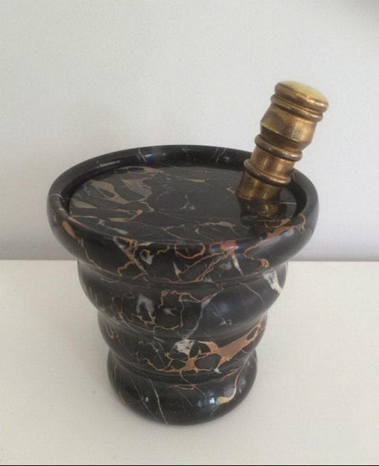 Decorative Black Marble and Brass Covered Pot, 1940s