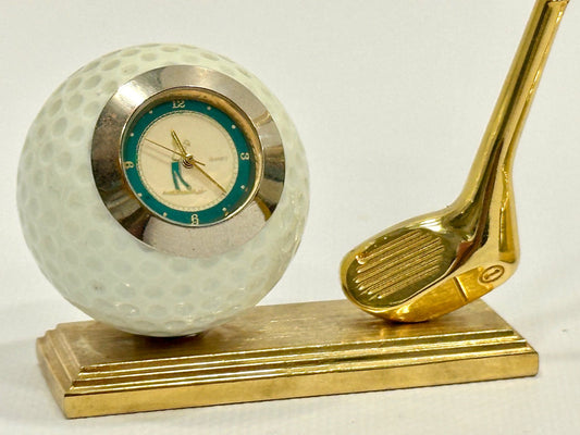 Decorative Brass Golf Desk Set Paperweight with Clock & Bottle Opener, 1970s