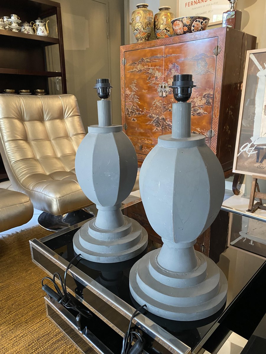 Decorative Lamp Bases in Grey Sheet Metal, Set of 2