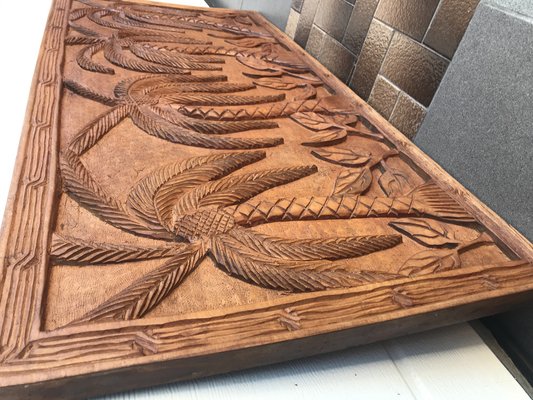 Decorative Panel in Carved Teak Wood, 1970s-WQQ-1721041